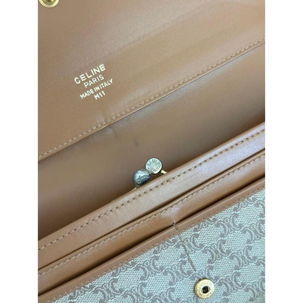 Used Celine Macadam Pattern Long Wallet Bifold Wallet Beige cw520