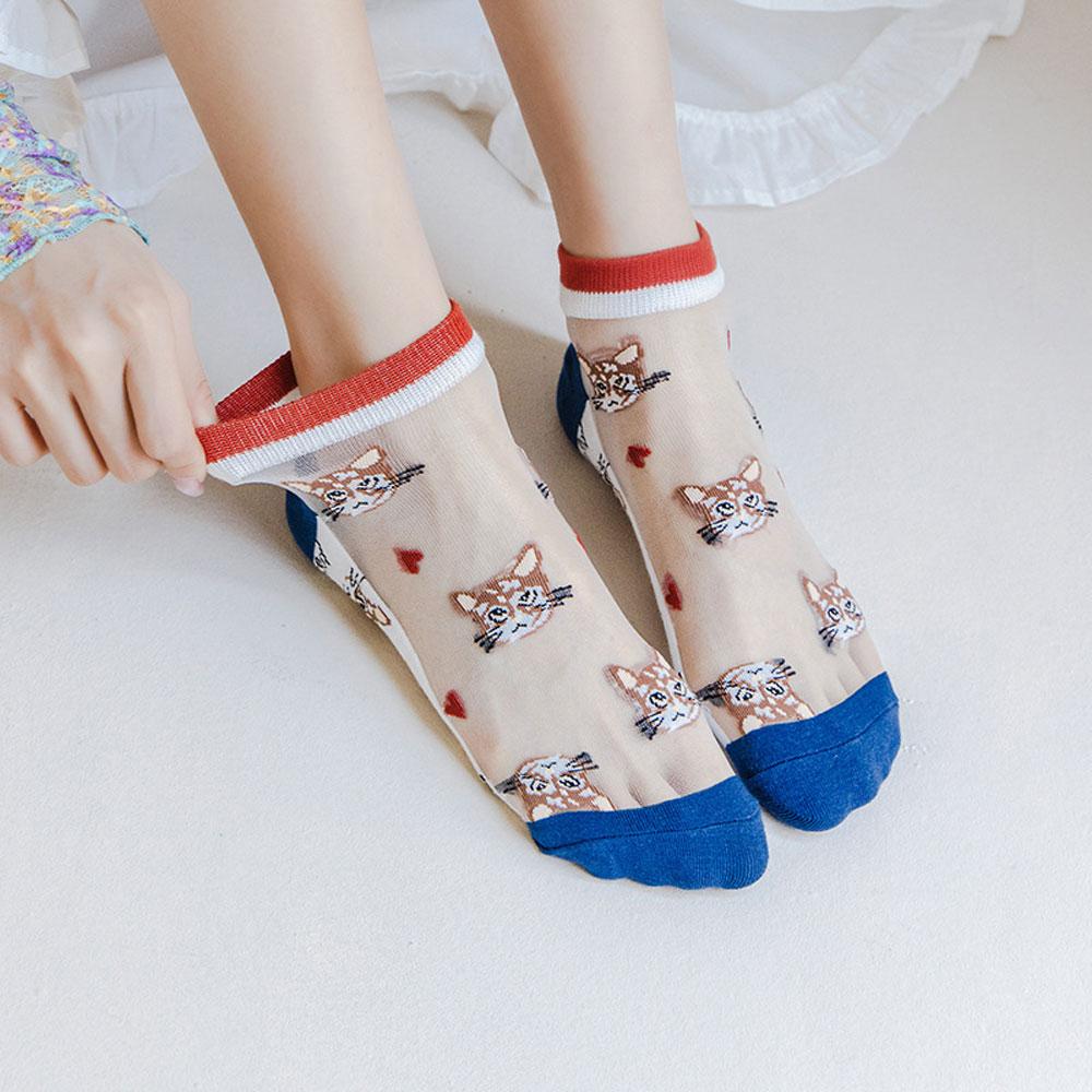 5 Pairs Cute Cat Socks For Women Sexy Lace Socks Y2k Harajuku Lolita Short Socks Set Preppy Transparent Socks For Girls