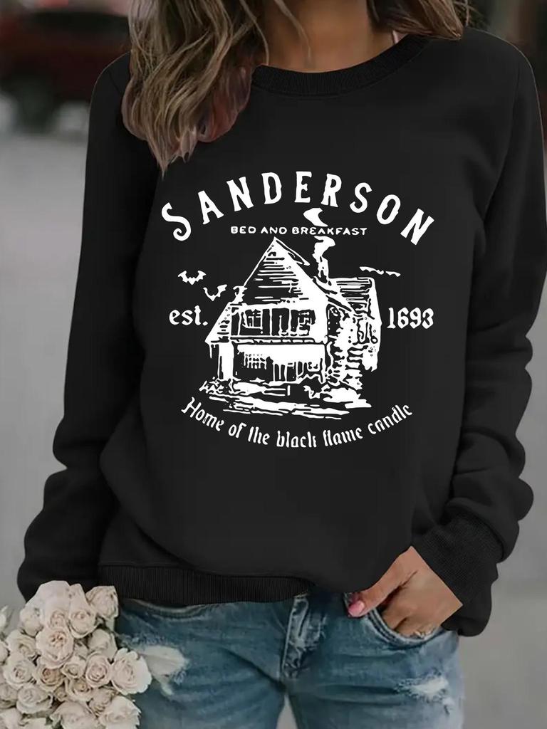 Women's Autumn/Winter Casual Long-Sleeved Round Neck Sander House Print Pullover Sweatshirt Hoodie