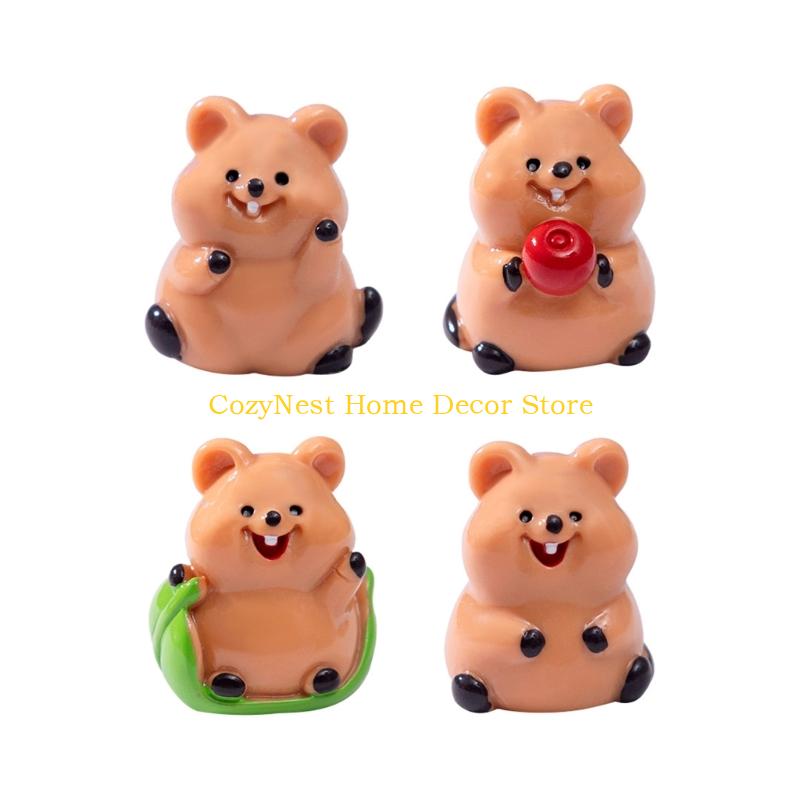 92MF Set of 4 Quokka Themed Miniature Resins Sculptures Funny Desktop Ornaments Set Craft With Realistic Detail And Color
