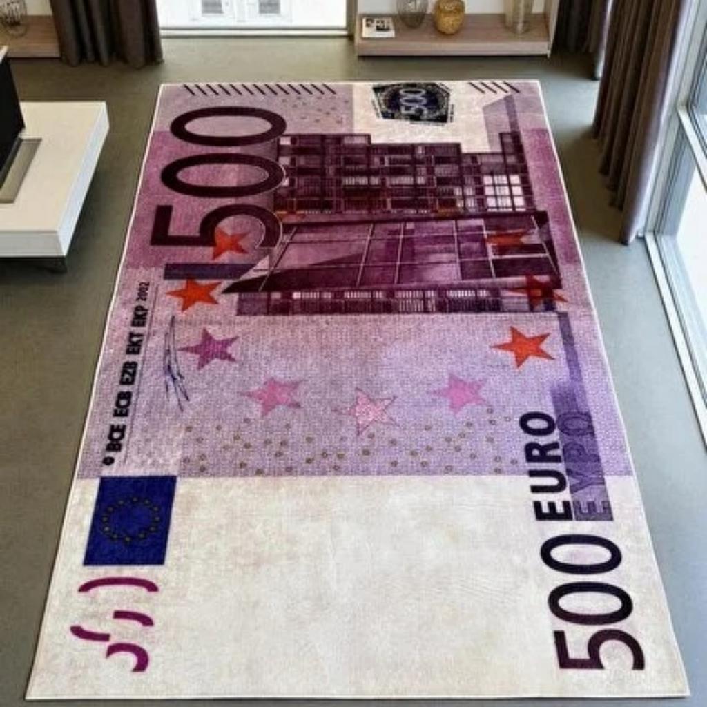 Living Room & Hallway Runner Rug 50 Euro Banknote Theme Carpet Non-Slip Soft Easy Clean Durable Trendy Funny  Home Decor Mat