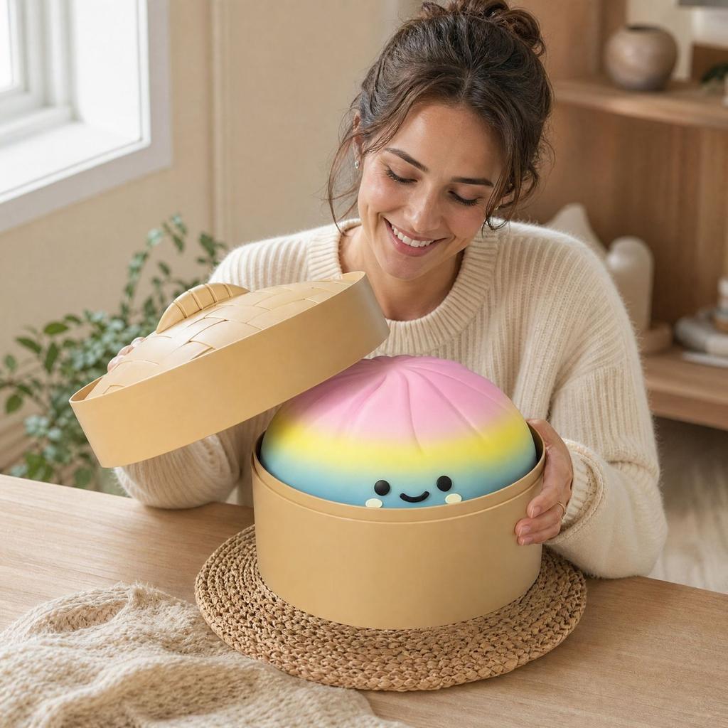 Pack Bao Bun Toys with Steamer Basket, Color Stress Toy