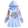 Spring & Autumn Ruffle Rainbow Hooded Long Sleeve Dress for Girls: Cartoon Print & Pleated Princess Design