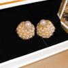 Elegant French Retro Floral Pearl Earrings - Geometric, Versatile, High-End Design for Women