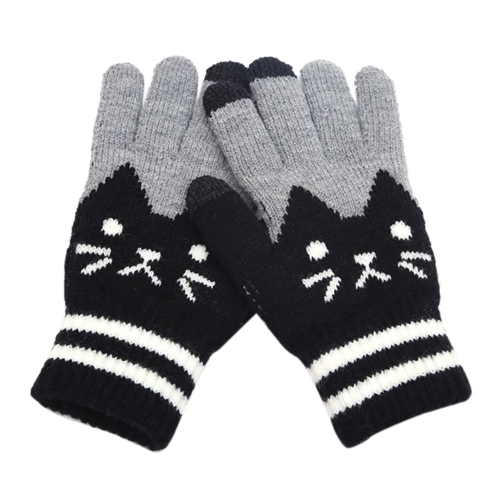 Damen Herren Winter Cut Cat Knit Click Screen Screen Warm Fleecehandschuh