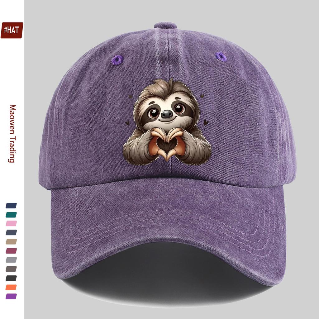 Pc Pcs Unisex Sloth Print Trucker Hat with Heart  Sloth Adjustable Buckle Strap Lightweight Suitable for Dating Outdoor B
