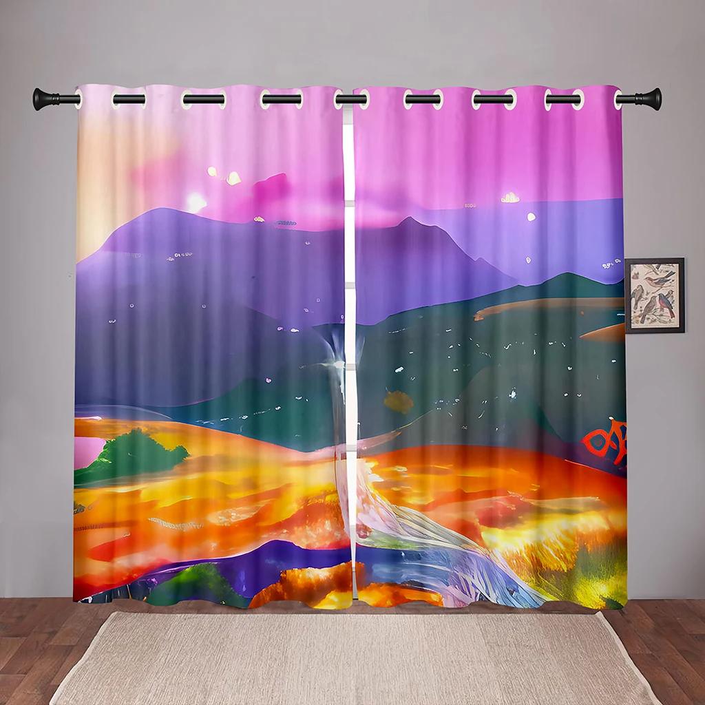 2PiecesNature Landscape Sunset Sea Blackout Window Curtains for Bedroom Living Room Bathroom Kicthen Door Hall High Shading New