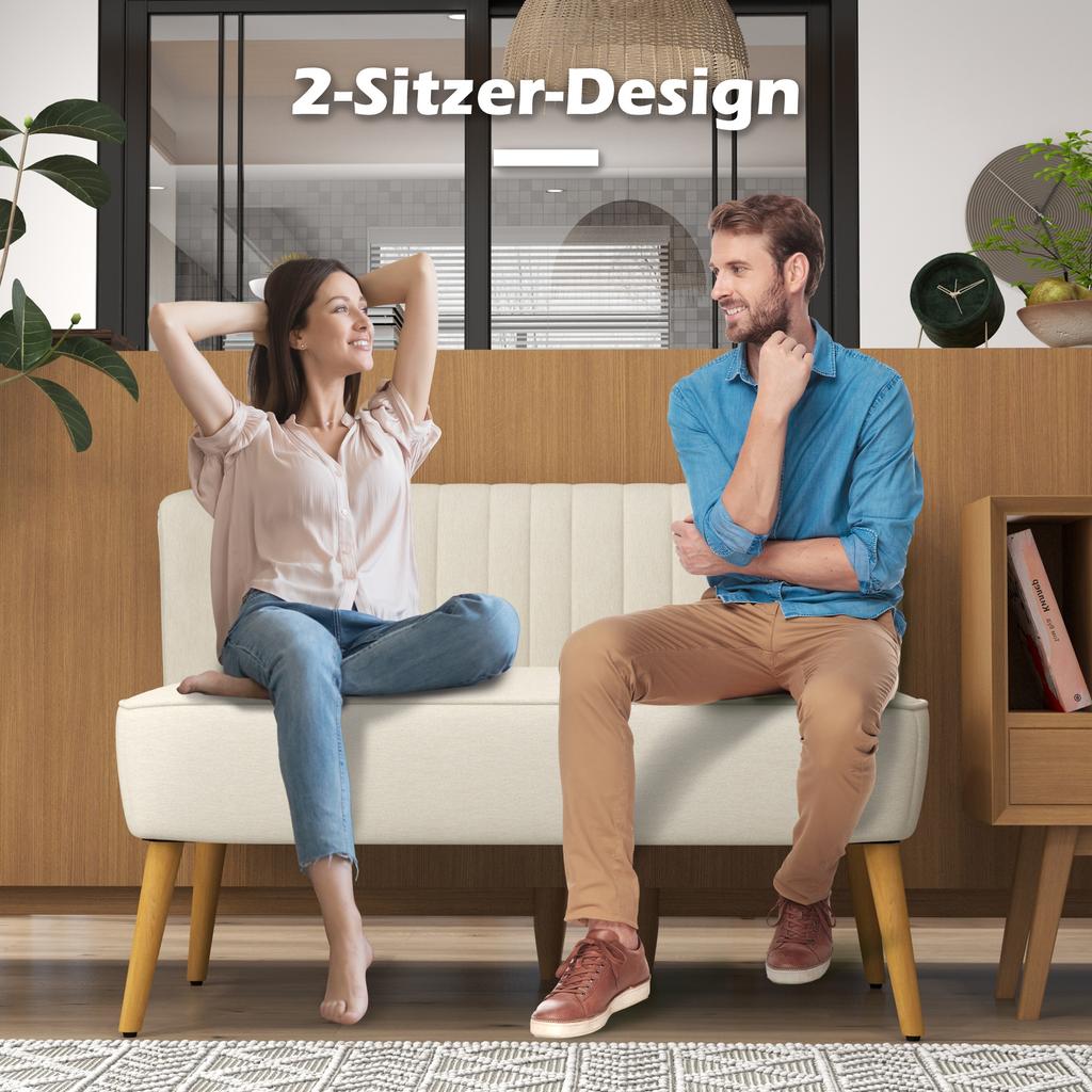2-Seater Sofa, Soft Padding, Easy-Care Cover, up to 220 kg, 117 x 56.5 x 77 cm, Cream White