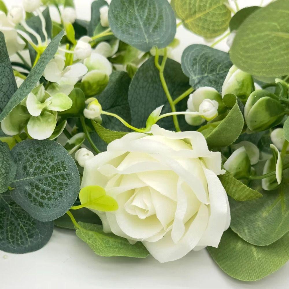 Garland Style Simulated Eucalyptus Rattan 6 White Roses Eucalyptus Garland Garden Decoration