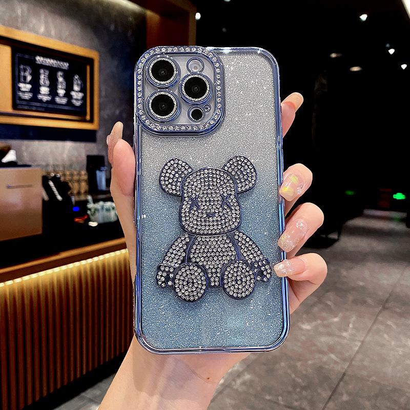 Applicable to iPhone18Pro mobile phone case gradual change glitter electroplating rhinestone Apple 14 flash diamond violent bear protective case