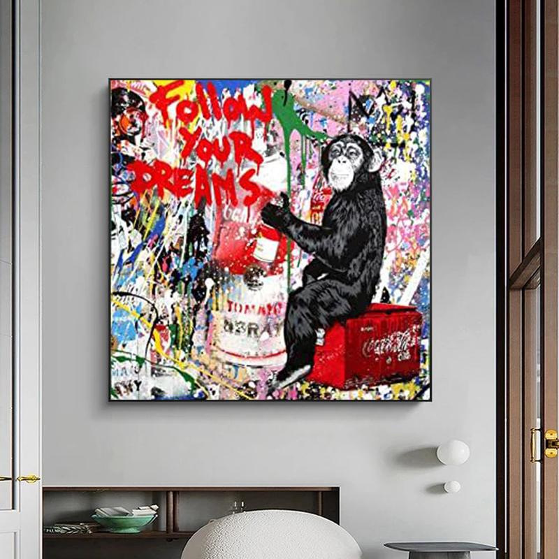 Modern Graffiti Art Animal Monkey Chimpanzees Glasses Posters and Prints Canvas Painting Wall Art Pictures for Living Room Decor