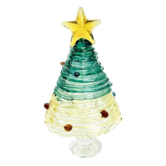 Seasonal Home Festive Ornament Glazed Christmas Tree Figurine, Colorful Miniature Xmas Decor, Handcrafted Exquisite Gift for Colleagues Glass