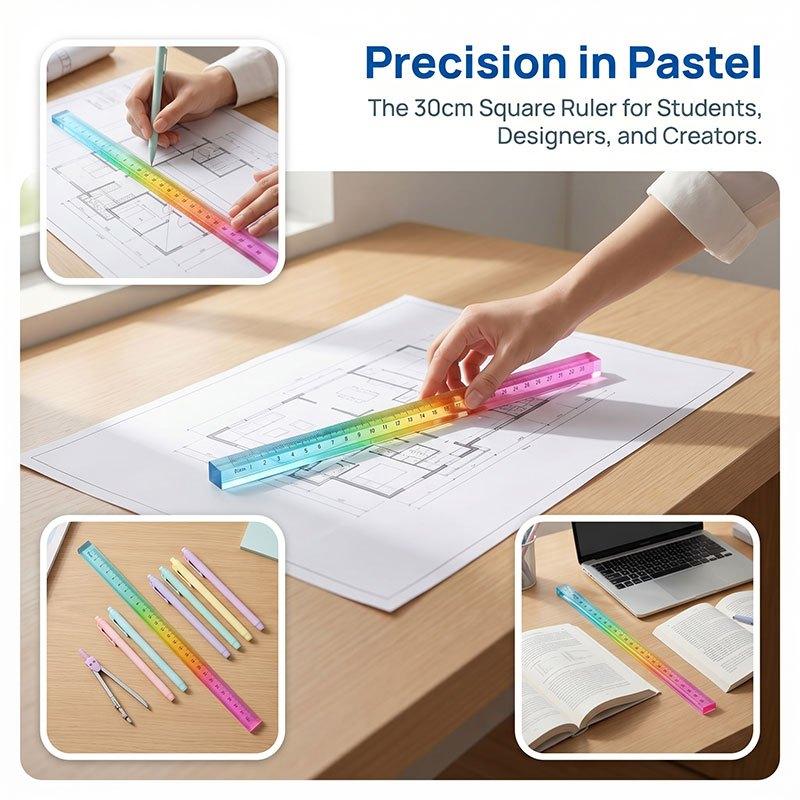 Color Ruler and Cube - Two in One Geometric Drawing Tool, Mathematics Learning Stationery Set, Drawing and Measuring Supplies