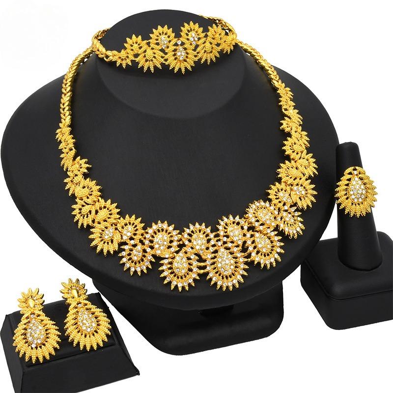 Oro 24K Dubai Collana Orecchini Bracciale Anello Sposa India Nigeria Medio Oriente Set Collana 2026