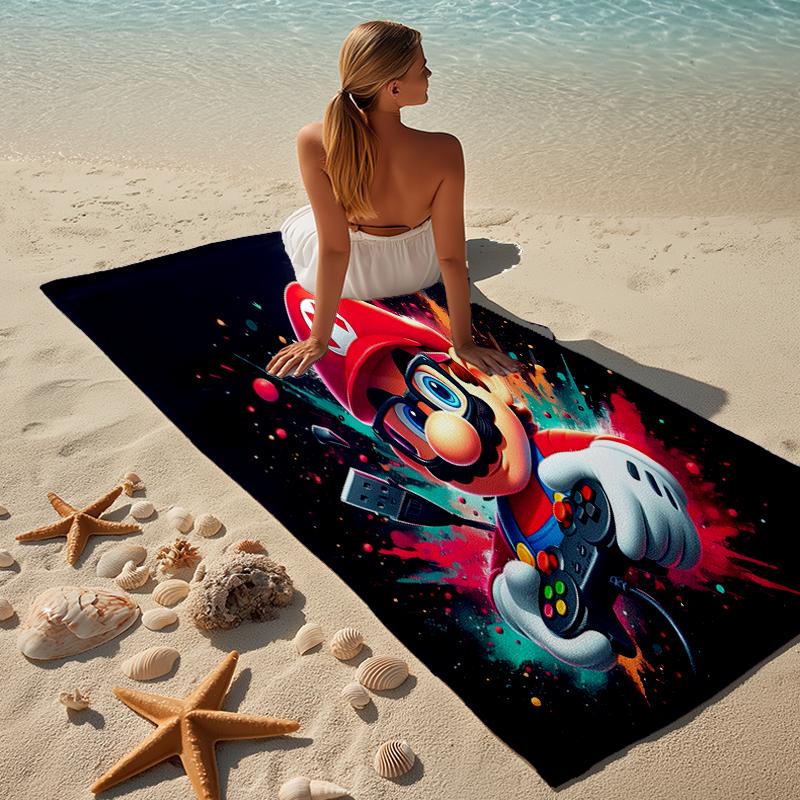 proof beach towel with a Super Mario1 pattern - soft,absorbent,quick-drying,machine washable - perfect for swimming,camping,bathing