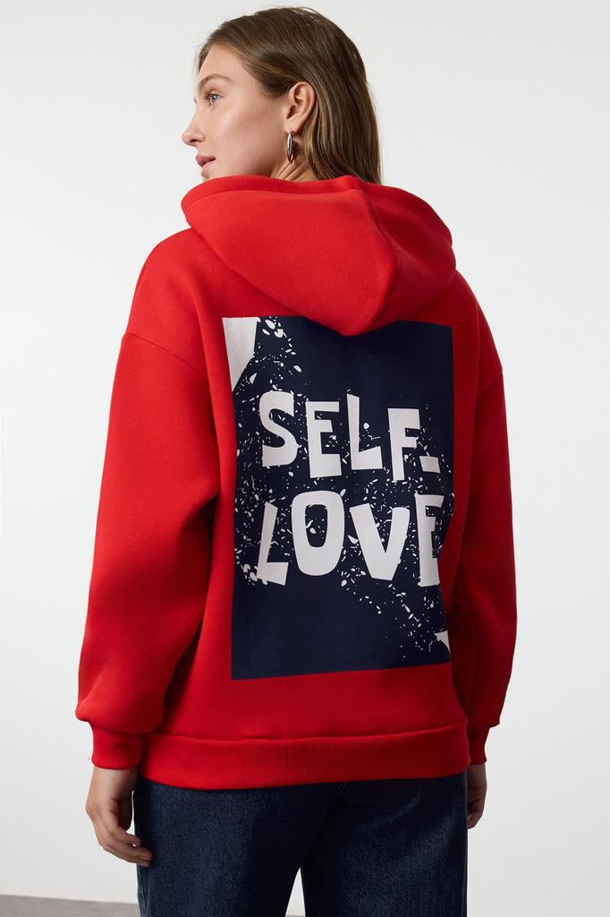 Women's Fashionable Stylish Sweatshirt Stone Back Print Detailed Oversize Wide Fit Thick Inside Fleece Knitted Sweatshirt