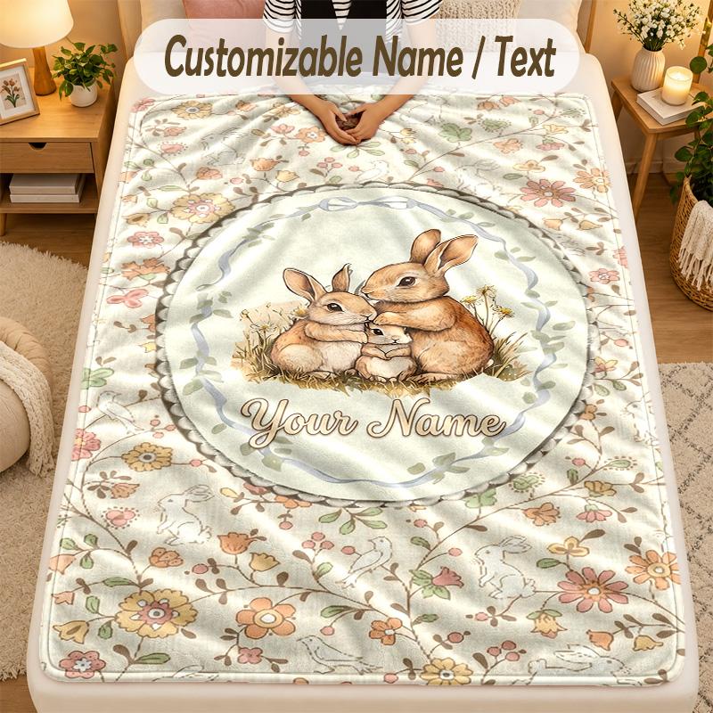 Flannel BlanketPeter Rabbit Custom Name Text Personalized Soft Warm Throw Blanket Home Decor Gift