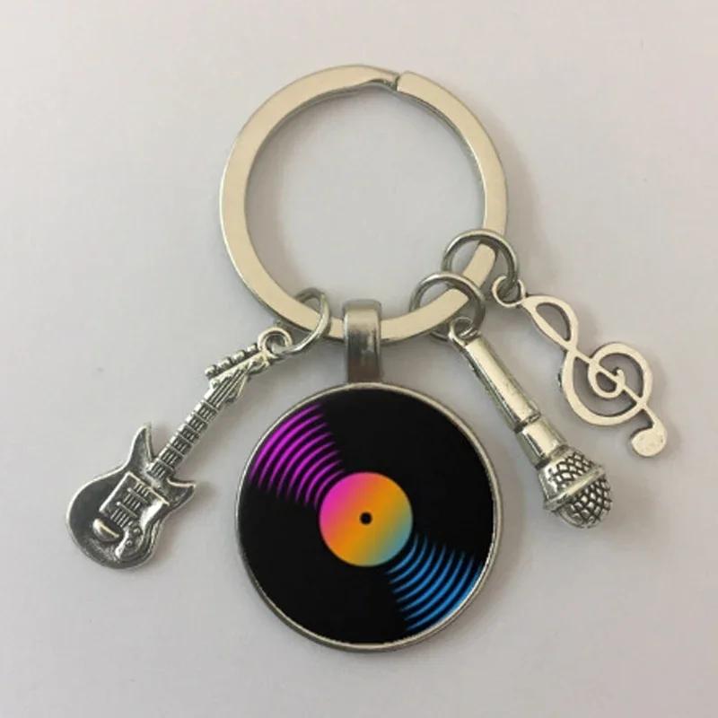Creative Gramophone Music Keychain Ring Creative Charm Music Retro Vinyl Keychain Vinyl Record Picture Musician Accessories Gift
