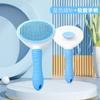 Automatic Hair Release Pet Grooming Brush Blue Two-Tone Ergonomic Handle Anti-Scratch Steel Pin Brush for Long Short Haired Pets