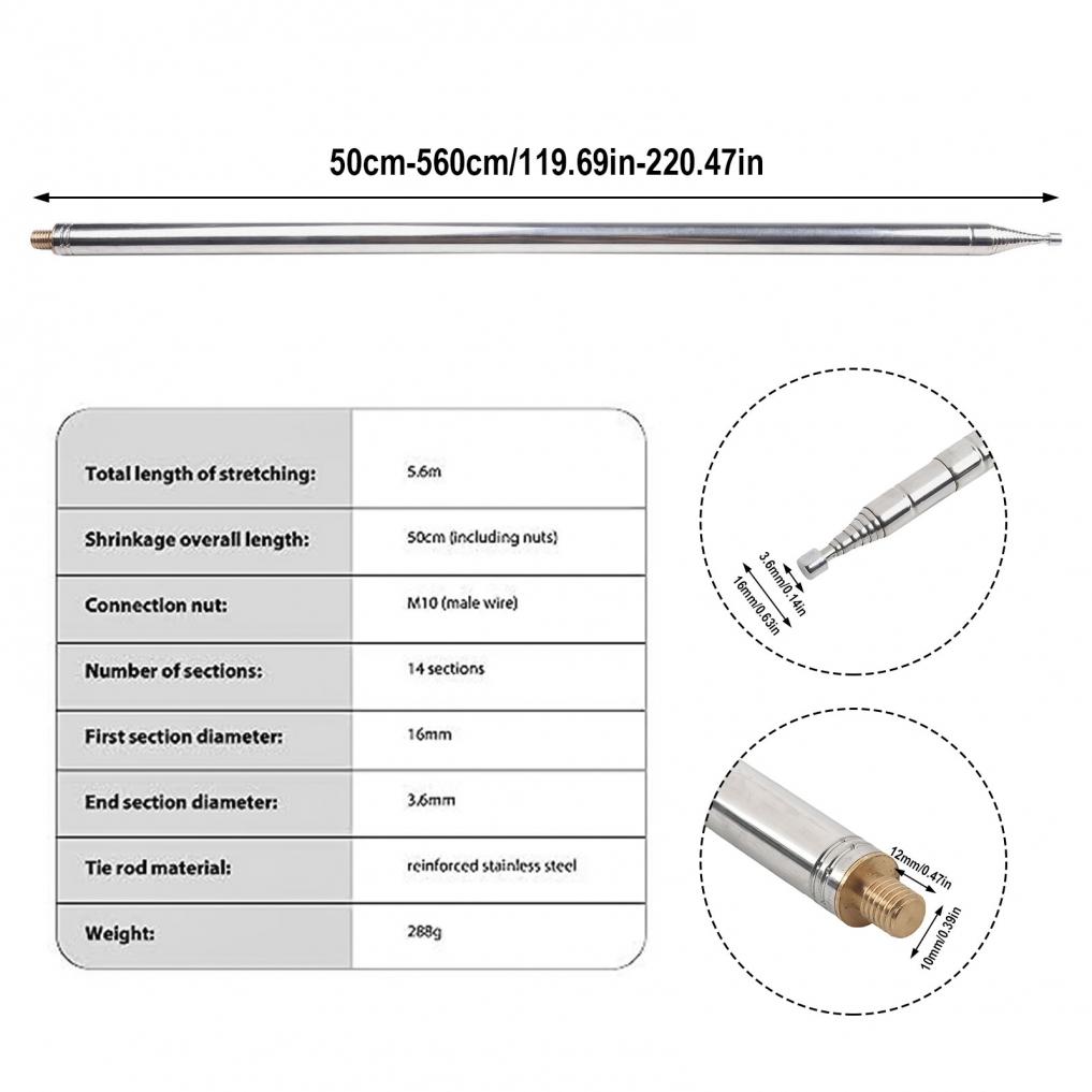 5.6M Telescopic Antenna For Ham Radio Shortwave DIY, 14 Sections, M10 Great