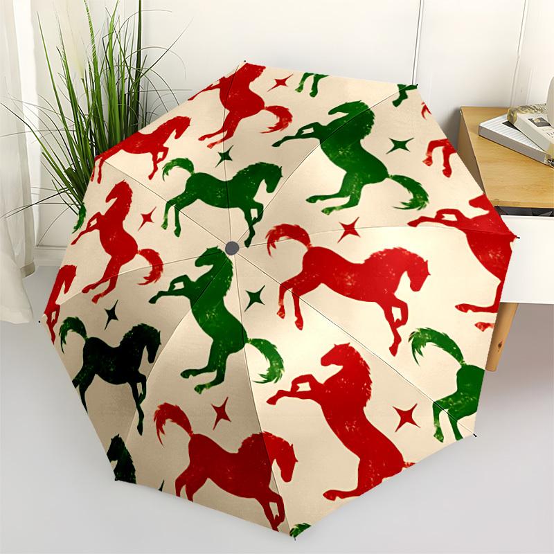

1pc Horse Pattern Automatic Folding Umbrella - Portable Collapsible Design, 8-Rib Iron Frame, Durable Fabric yy251125209
