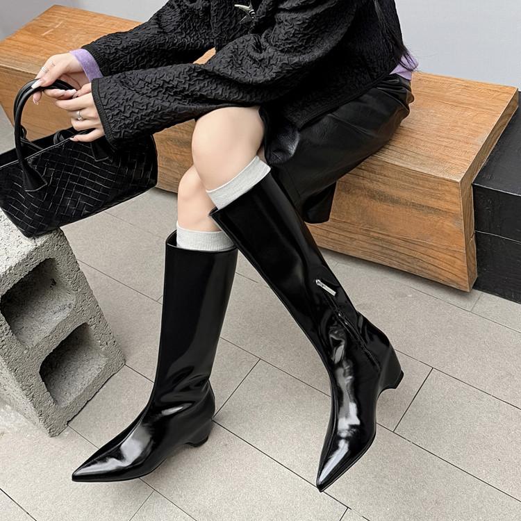 High version boots women's autumn and winter 2025 new pointed thick heel high tube side zipper wide tube boots fashion boots