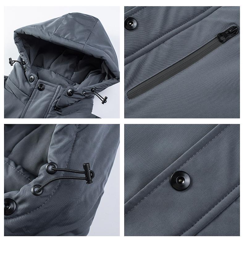 2025 Men's Mid-Length Winter-Autumn Thickened Cotton Jacket with Detachable Hood and Plus Velvet Lining.