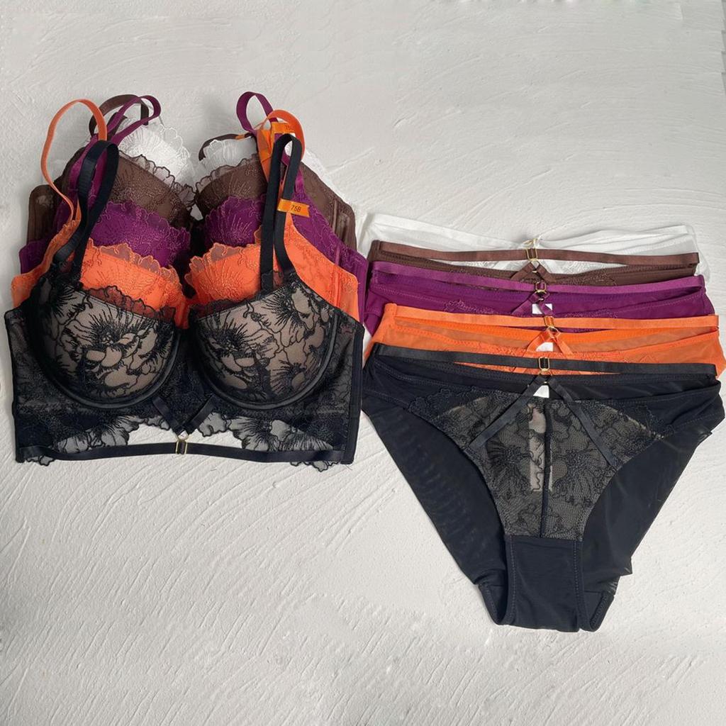 Women’s Bra Set Lace Embroidery Push Up Deep V 3/4 Cup Bras Sexy Underpants Everyday Intimates Spring Summer Underwear Sets