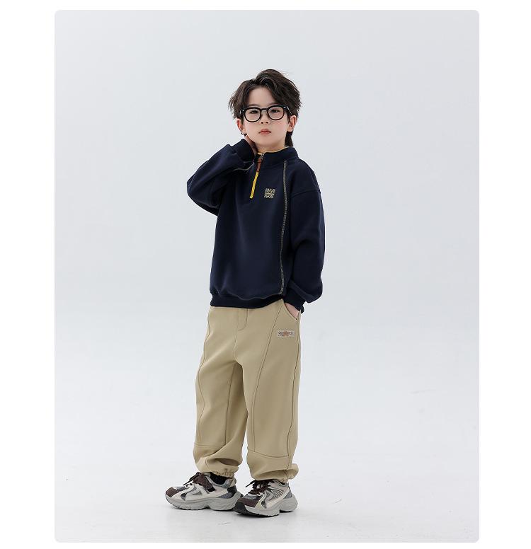 Chłopięca bluza z kapturem na rok 2025, podszyta polarem, ze stójką - Stylowa zimowa warstwa bazowa dla dzieci w wieku od średniego do dużego