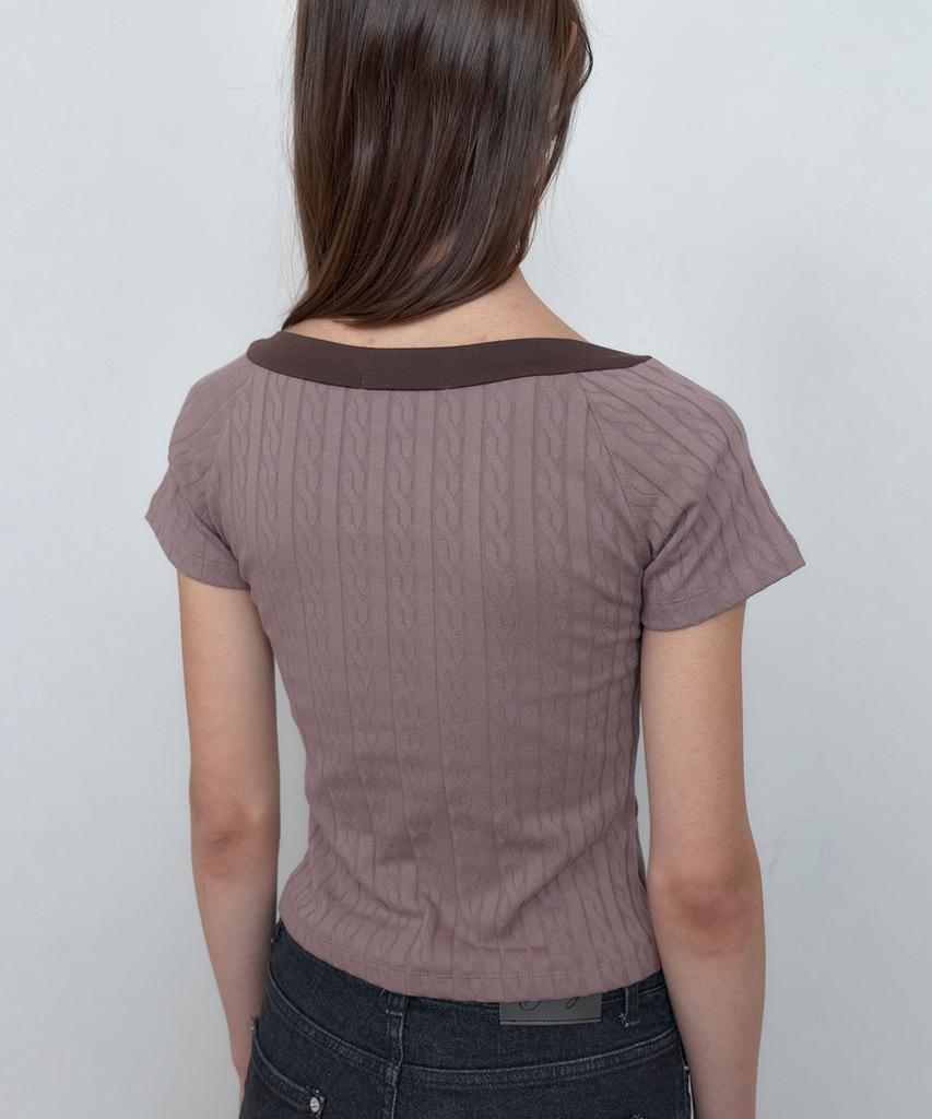 Kyuliti C Cable Boat-Neck T-Shirt_Brown