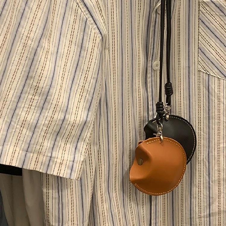 Stylish Leather Glasses Storage Bag Pendant Necklace Keychain Hanging Accessory Elegant Bags with Protective Flap