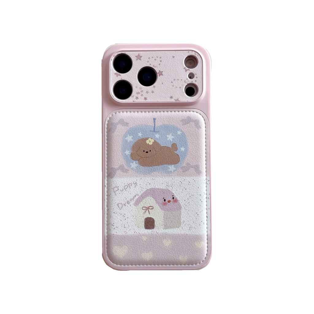 Cute Cartoon Leather Puppy Case for iPhone 16/17 Pro Max and Compatible with iPhone 15/14
