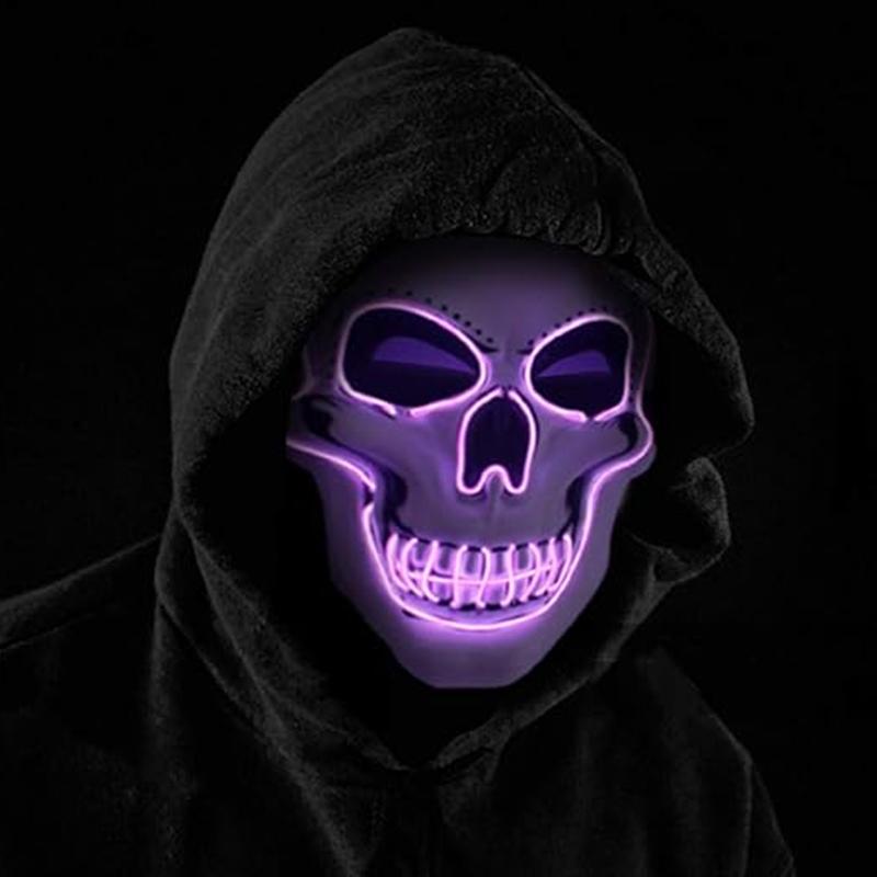 Horror LED Luminous Skeleton Mask Neon Face Mask for Halloween Party Supplies Glowing Skull Mask Carnival Festival Costume