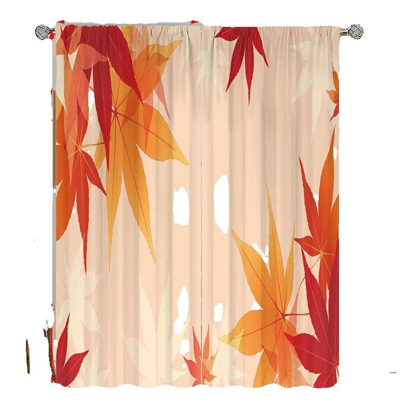 

2PCS- Red Maple Leaf - printed curtain - Polyester material - suitable for bedroom, living room, study private space 23Wx59L(60x150CM)x2