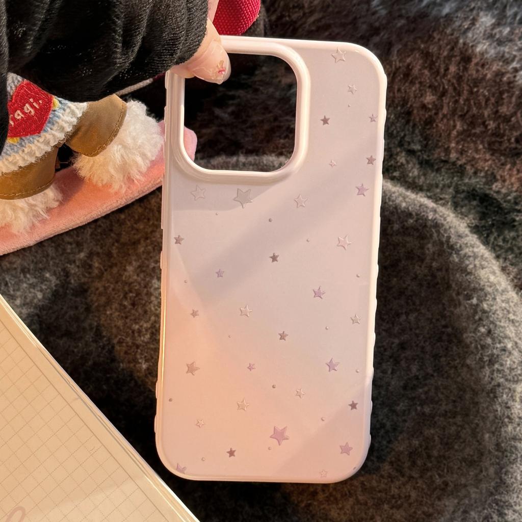 Pink star graffiti phone case suitable for Apple 16 Pro Max, iPhone 17, Korean style simple, full coverage for 13, soft for 15