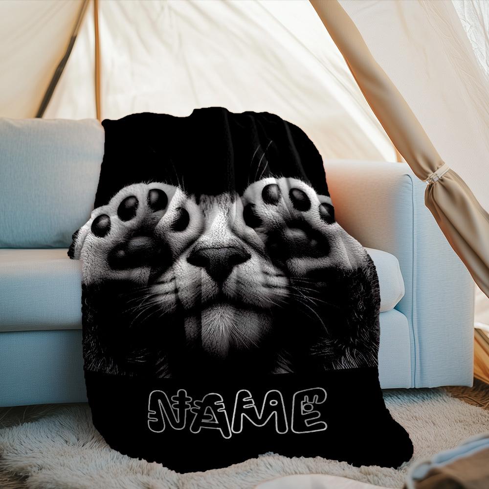 Cat Paw Print Customize Your Name Outdoor Blanket Cozy Soft Lightweight Allseason Multipurpose Throw For Travel Camping Picnics Sofa Office Bed Living