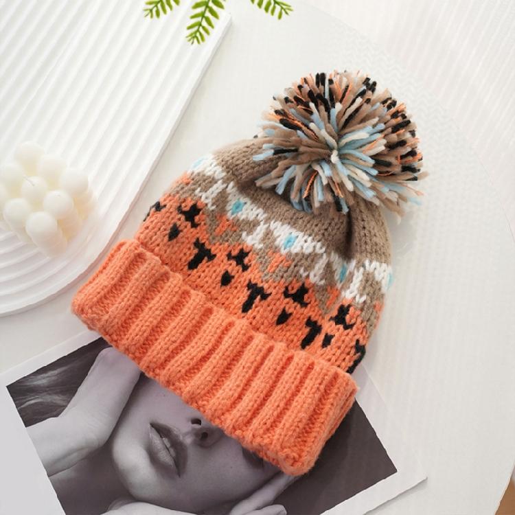 Pompoms Contrast Color Winter Hat Knitted Slouch Skull Hat Adjustable for Outdoor Activity Everyday Use Head Accessory