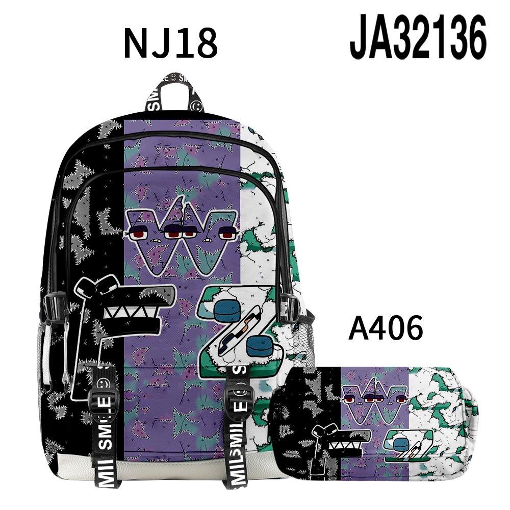 Alphabet Lore Legend Schoolbag Backpack W/ Zipper Double Layer Pen Bag Two-piece