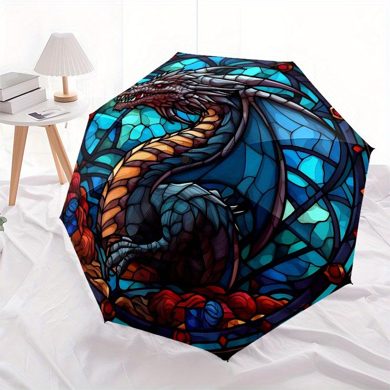 Stained Dragon Wall Art: Colorful Fantasy DecorUmbrella, Portable 3-Fold Compact Umbrella,Christmas Gift ES515