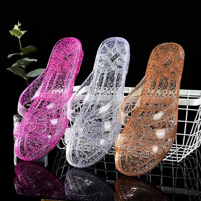 Mode Glitter Sandalen Schuhe Frauen Transparent Jelly Hausschuhe Weibliche Strand Rutschen Für Damen schuhe und Sandalen Size42 Weiß Orange Rot