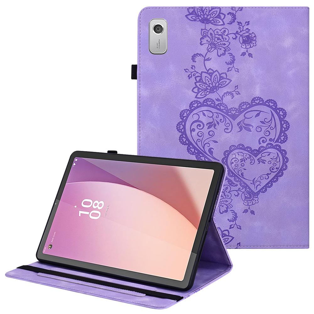 For Lenovo Tab M9 Leather Case Heart Imprint Foldable Stand Card Slot Stylus Holder Tablet Cover