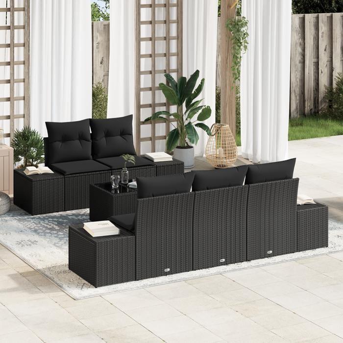 VidaXL Ensemble de Canapé de Jardin 6 pièces avec Coussins Noir Poly Rattan 3355612