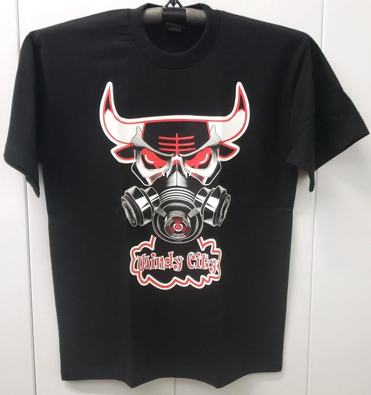 Chicago T-shirt Chi Town Windy City Bulls Gas Mask Tee Men s 2XL Black New M