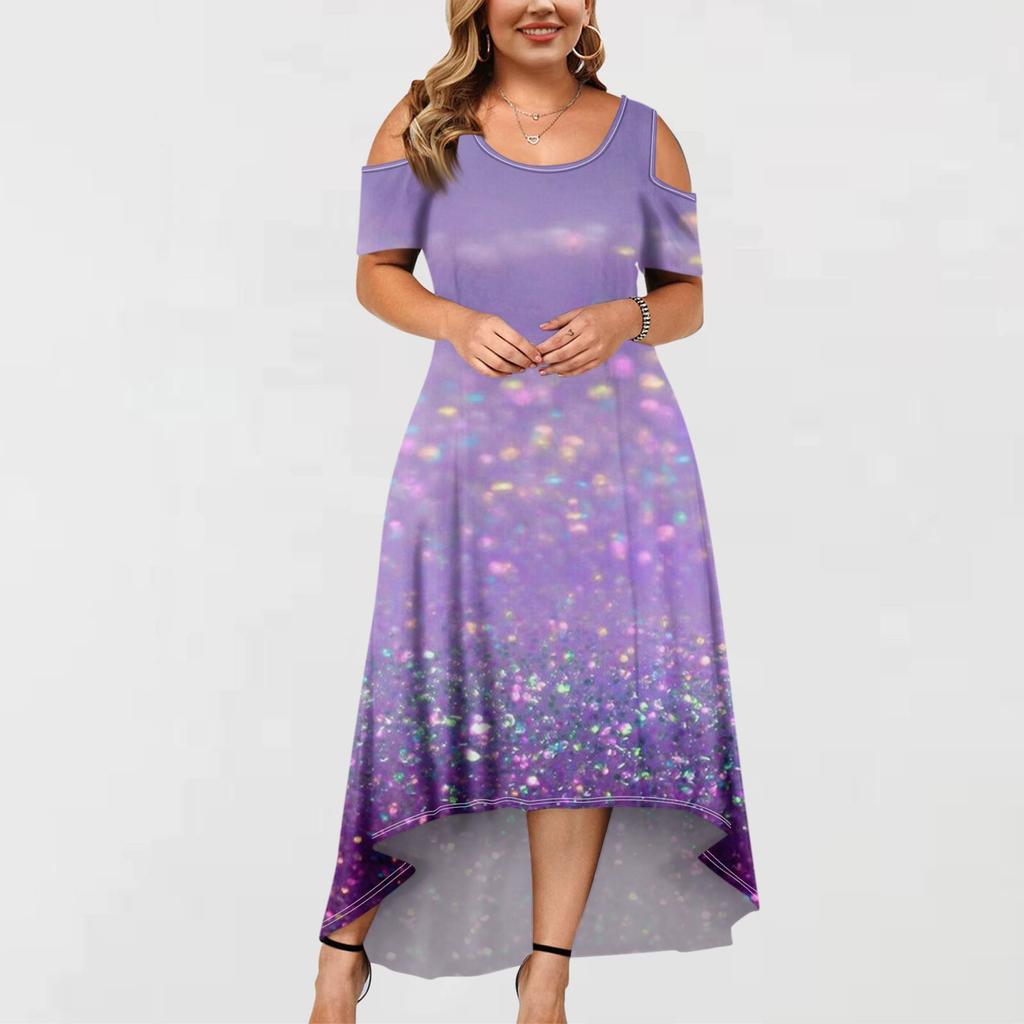 Women's Casual Fashion Printed Dress Round Neck Short Sleeve Pullover Dresses