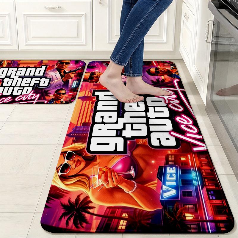 Grand Theft Auto2 Flannel Kitchen Mat Christmas Soft Area Rug Non Slip Floor Carpet Home Decoration