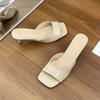 Fashion Women High Heels Slippers Fashion Square Toe Open Toe Slippers Designer Leather Slippers for Women Summer New  High Heel Sandals