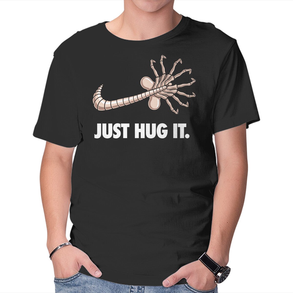 Unisex Crew Neck T-Shirt Just Hug It Graphic Short Sleeve Casual Tee S