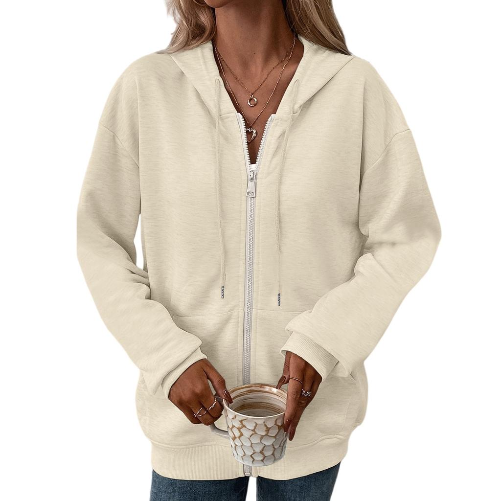 Women's Loose Hooded Sweatshirt Zipper Cardigan Jacket