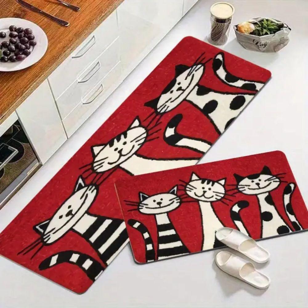 

VIKAMA 1/2PCS Cute Cat Printed Washable Kitchen Floor Mat Porch And Balcony Long Strip Carpet Entrance Door Mat Home Decoration 40cm x 60cm