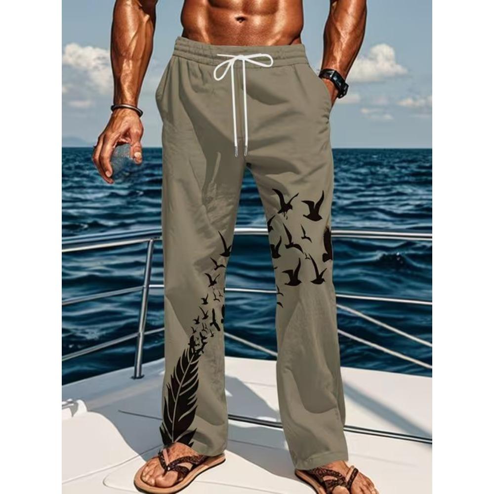 Men's 3D Geometric Pattern Printed Baggy Casual Trousers,  Elastic Drawstring Waist with Pockets, for Spring Summer Home Outdoor Vacation